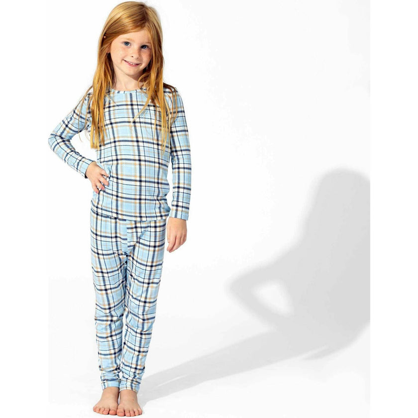 Holiday Plaid Blue Bamboo Kids Pajamas