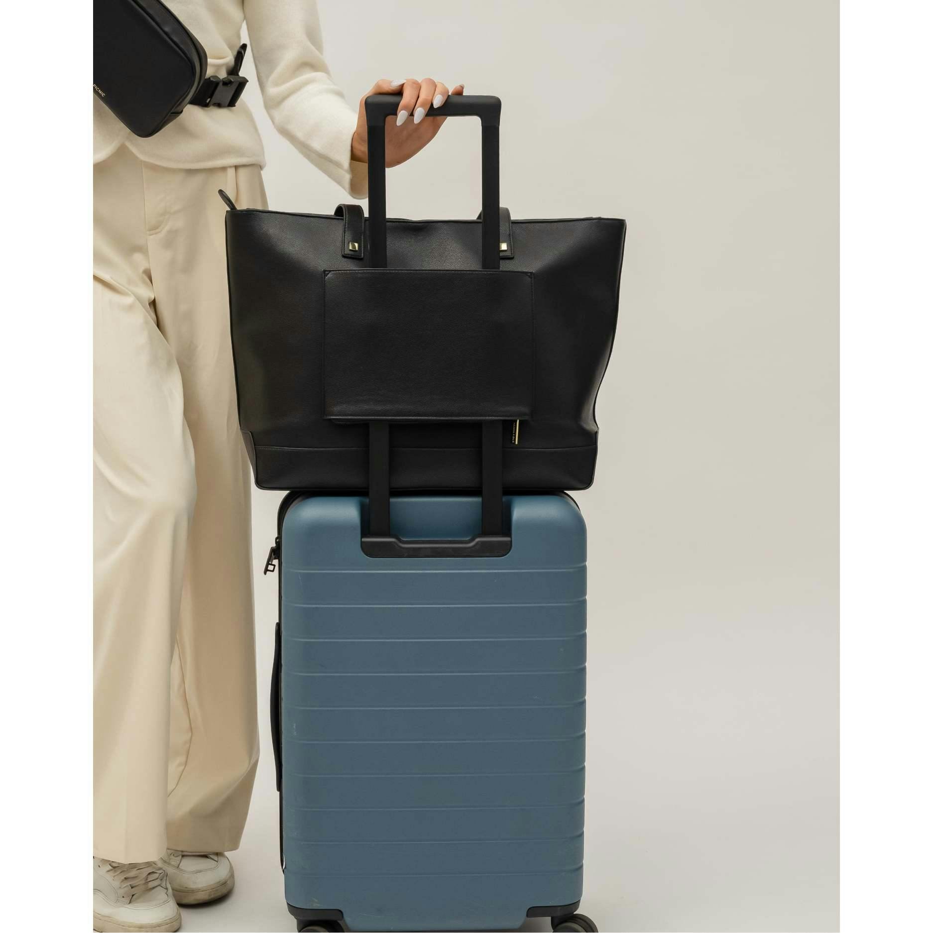 Vegan Leather Work Tote Bag with Removable Insulated Pouch
