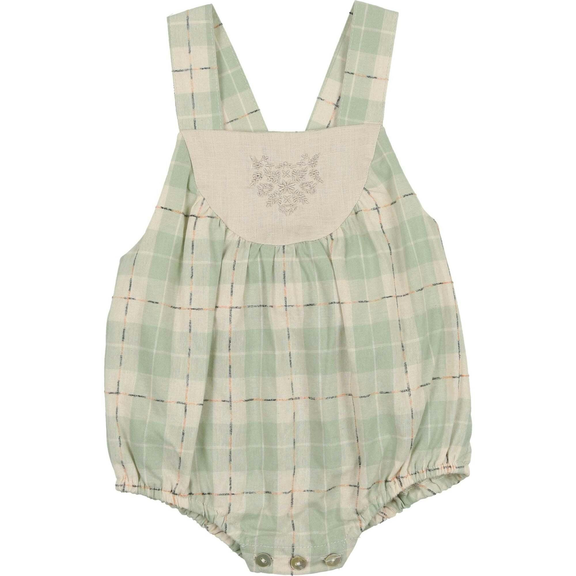 Embroidered Windowpane Romper