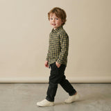 Organic Collared Long Sleeve Shirt - Olive Gingham