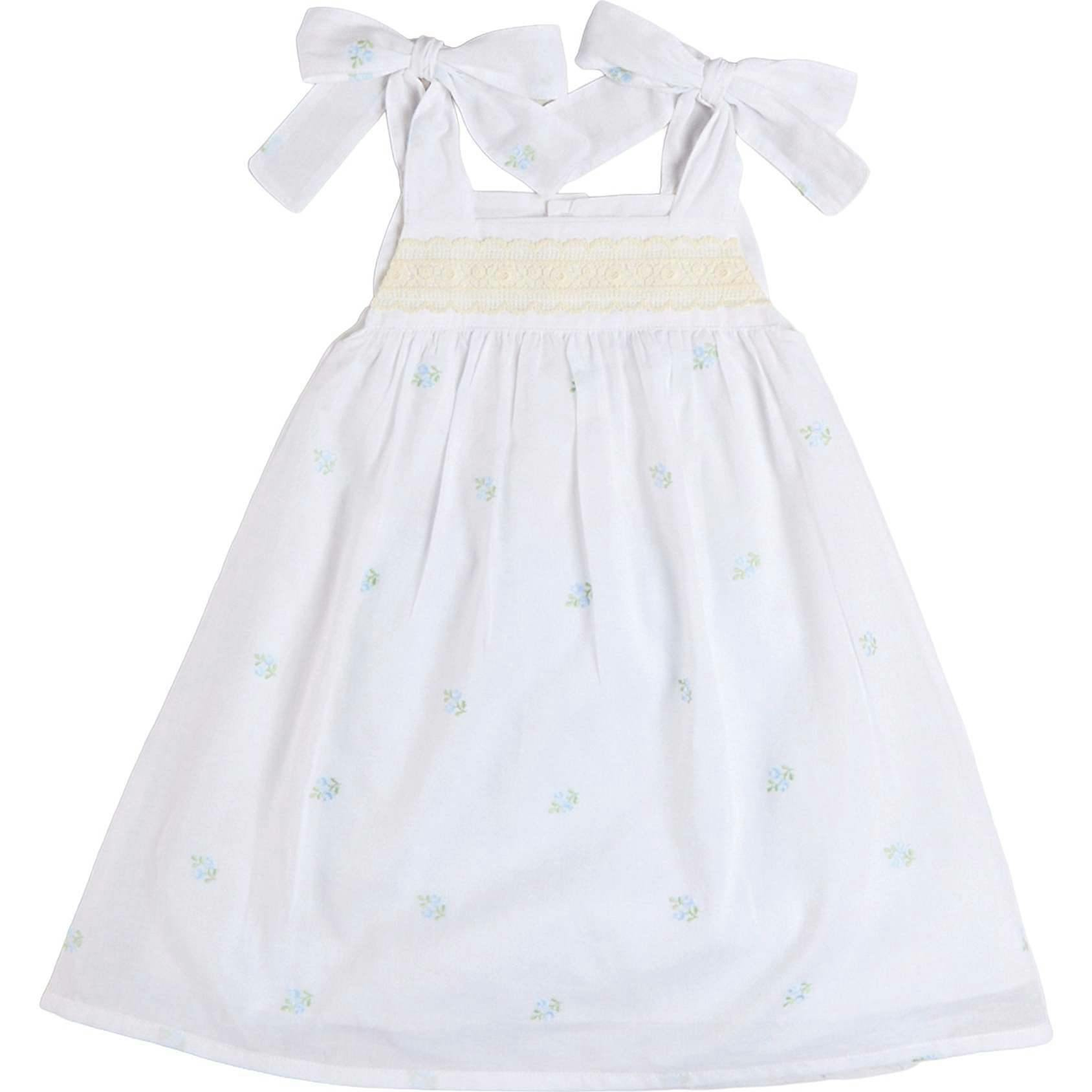 Bluebell Embroidered Bow Shoulder Tie Night Dress in White (18mths- 10yrs)