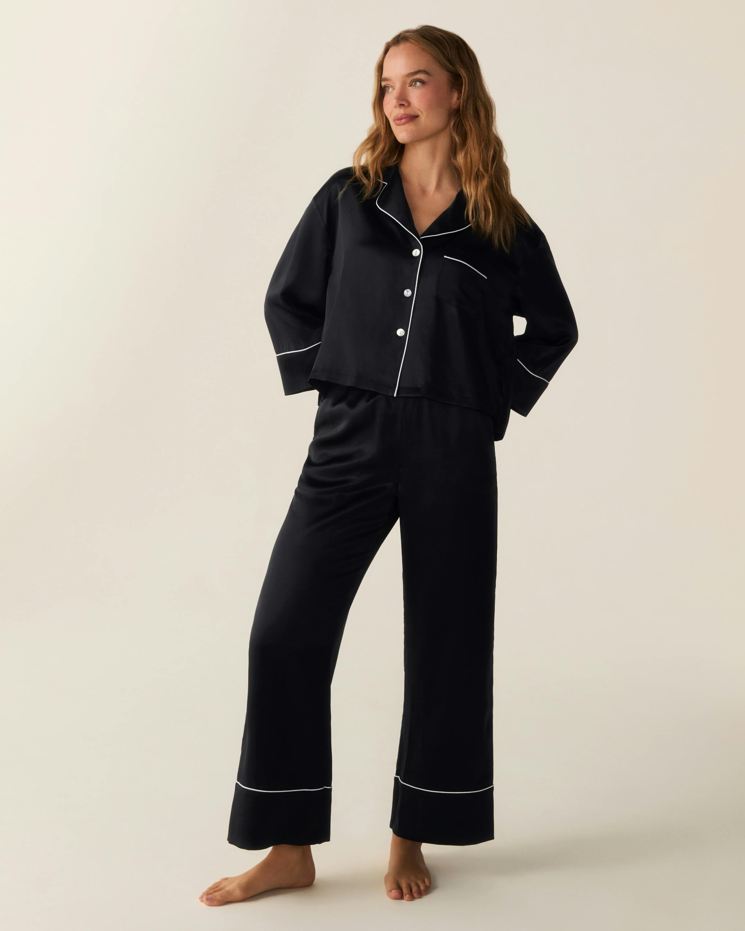 The Celine Silk Pajama Set in Black