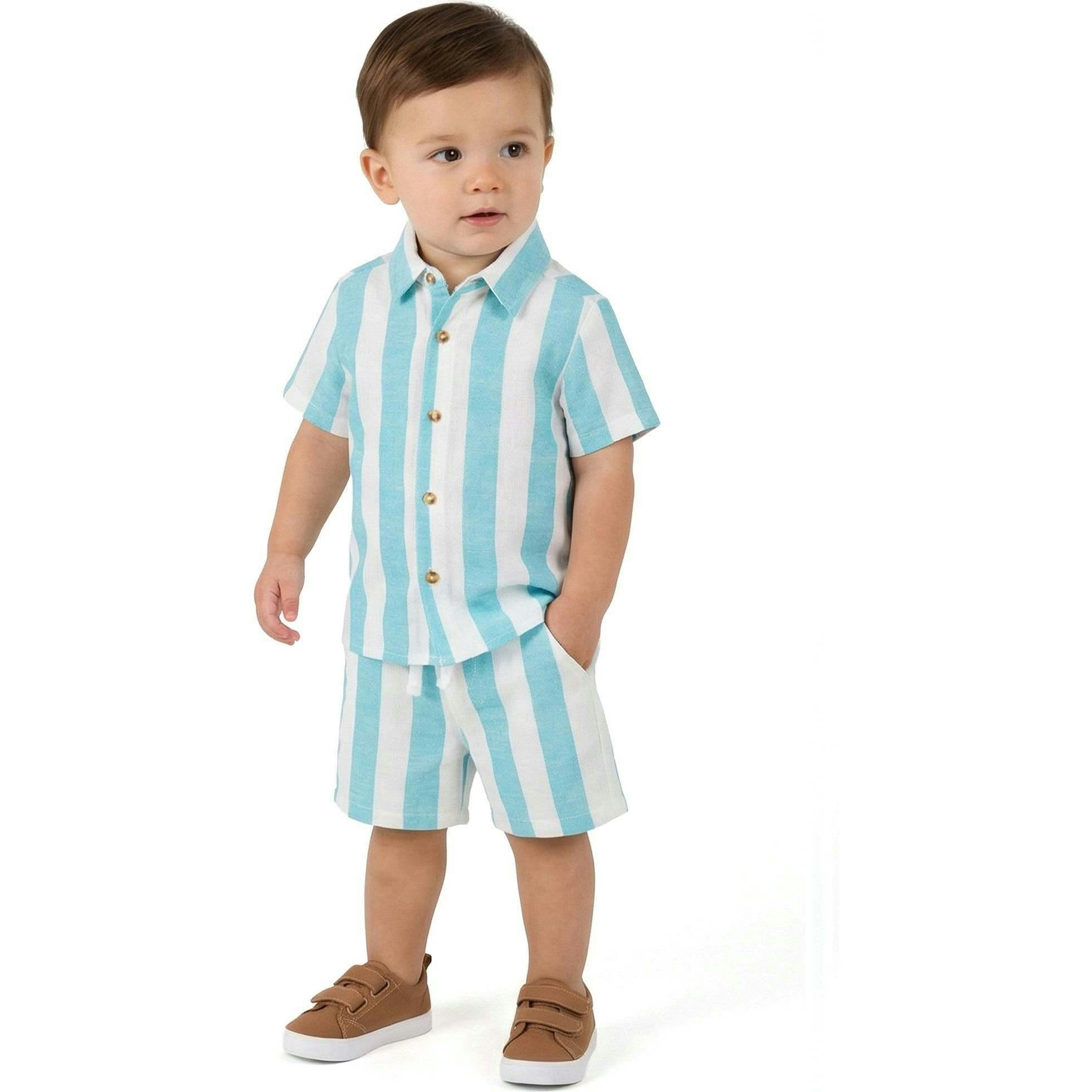 Infant Boys Airy Oxford Set | Green Stripe