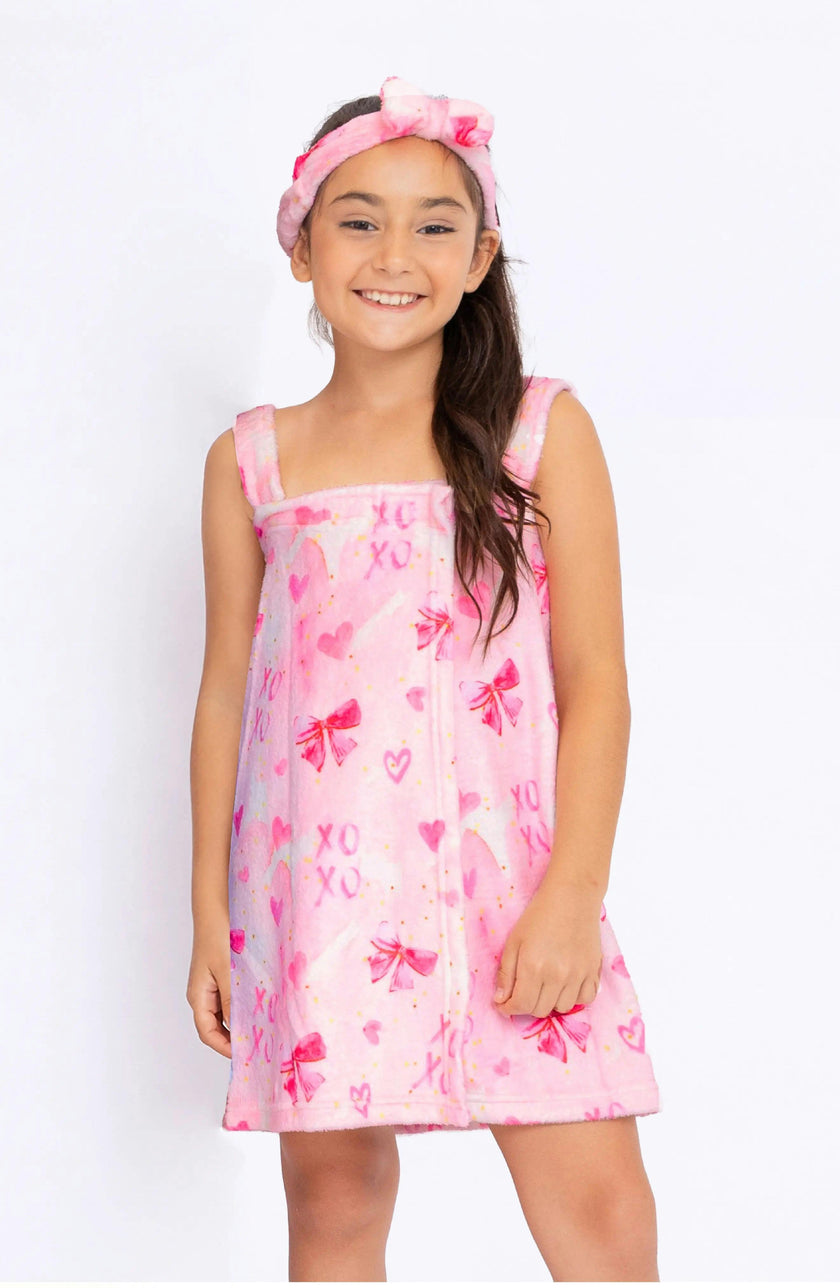 Plush Bow Print Spa Wrap