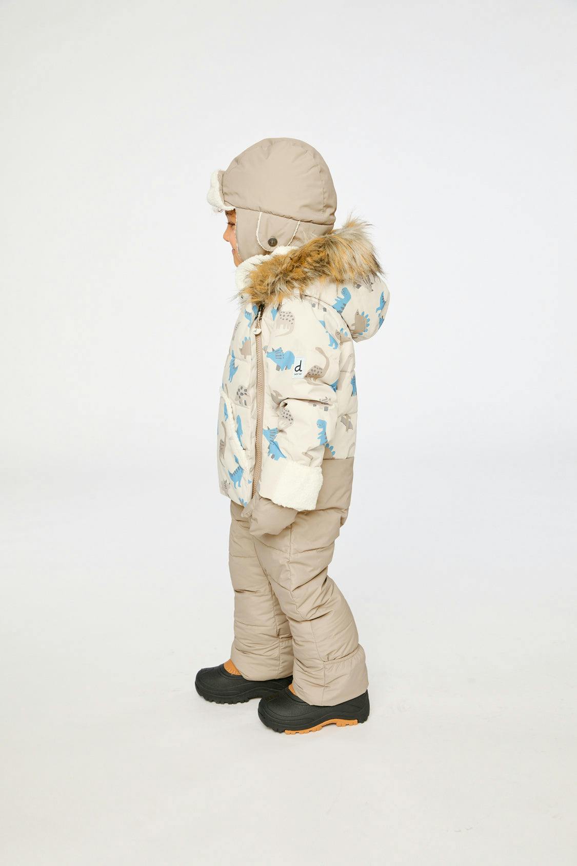 Baby Snug One Piece Snowsuit Adapted For Car Seats Blue Dinosaur Print