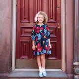 Girls Amara Dress - Navy Hibiscus Floral