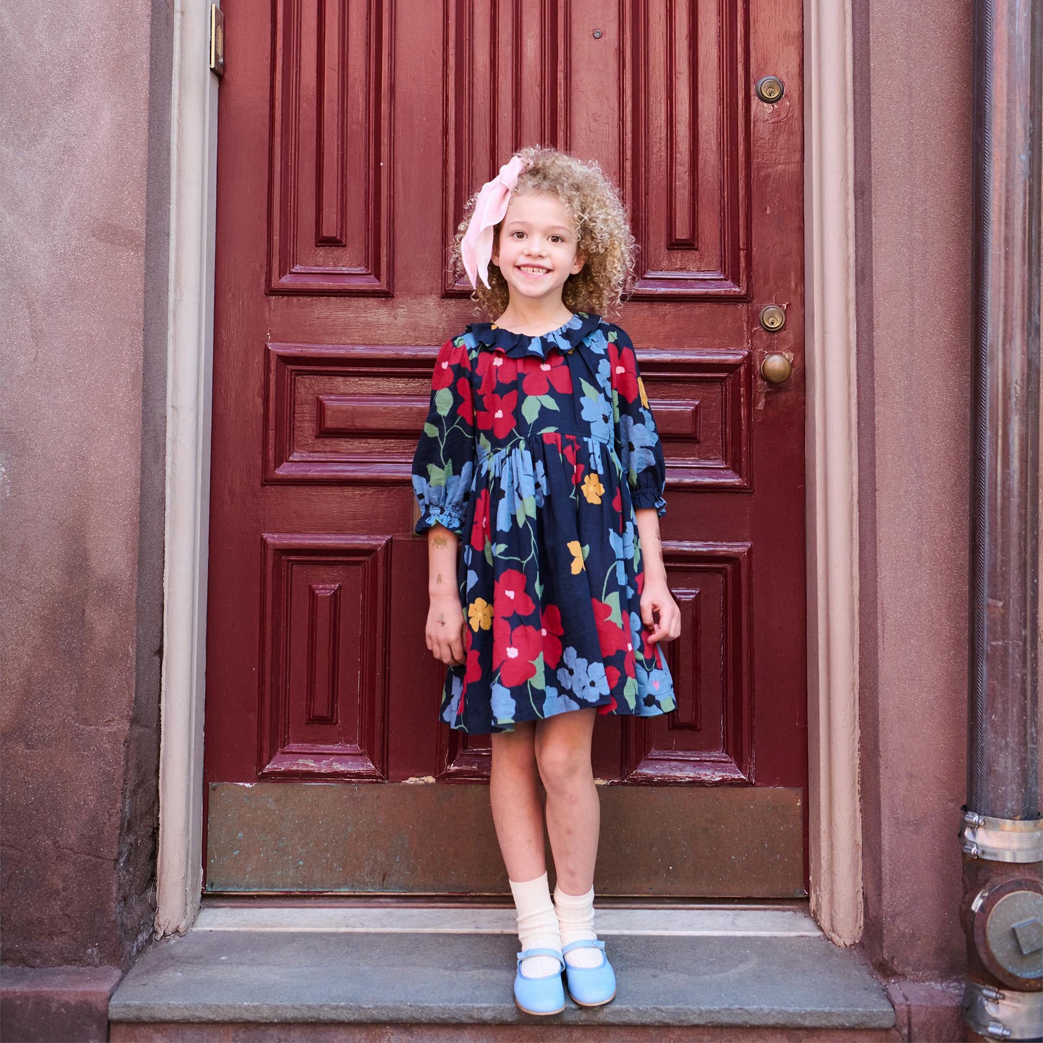 Girls Amara Dress - Navy Hibiscus Floral