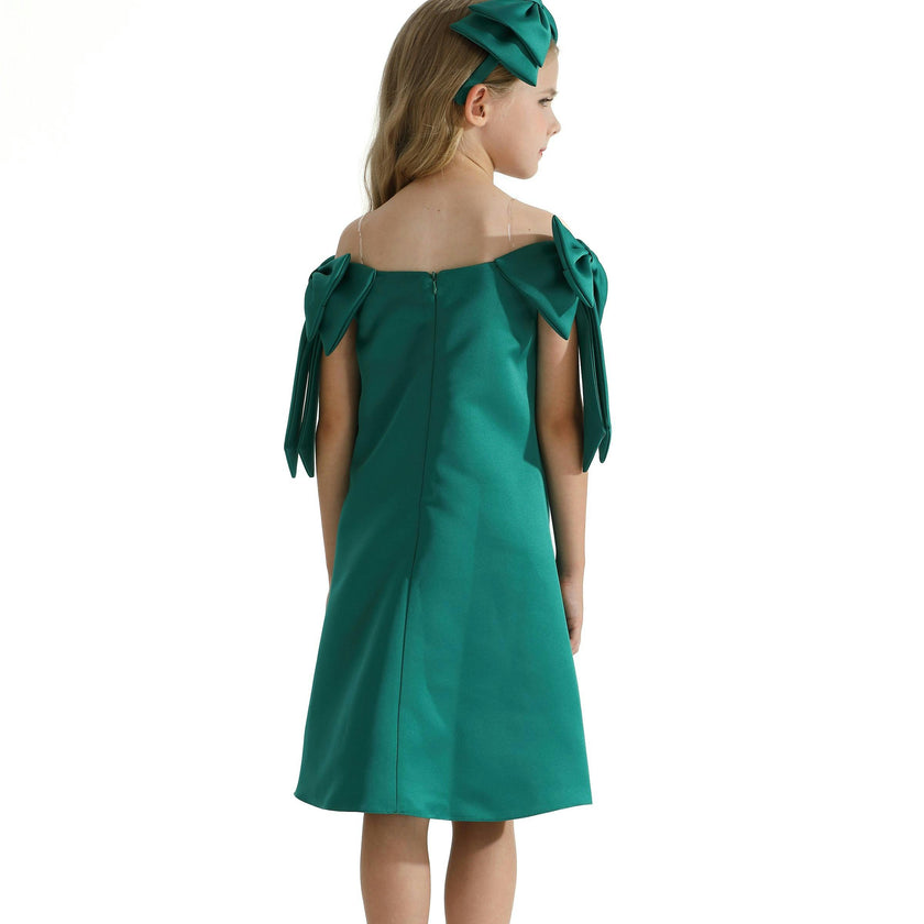 Green Luneta Off Shoulder Bow Dress