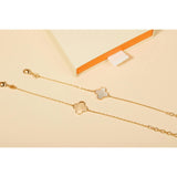 Personalized Mother of Pearl Clover Cross Chain Bracelet, 14k Gold Plated