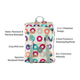 Sleep-n-Pack: Packable Little Kid's Sleeping Bag & Backpack, Cozy Mink, Donuts