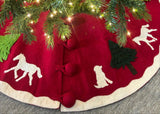Handmade Dogs and Horses Red Christmas Tree Skirt Hand Felted Wool 60"