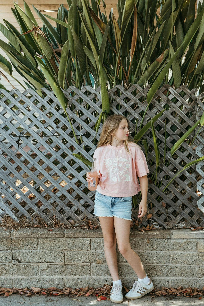 Cropped Boxy Beach Vibes Tee / Pink
