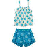 Colette Girl's Top and Short Set Aqua Cerulean Ikat, Blue