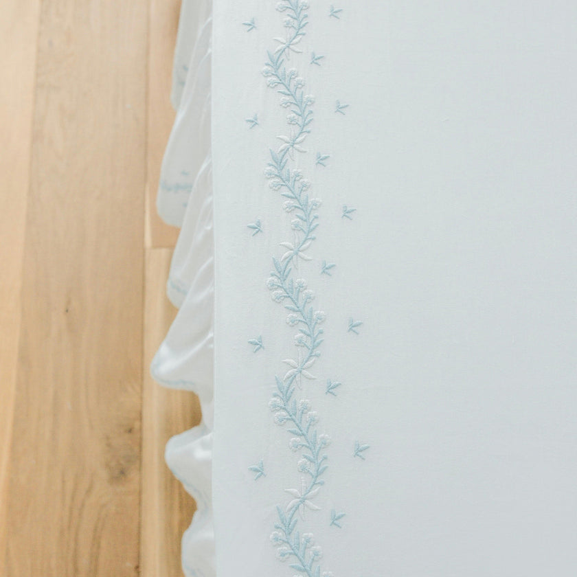 Embroidered Crib Sheet - Sky