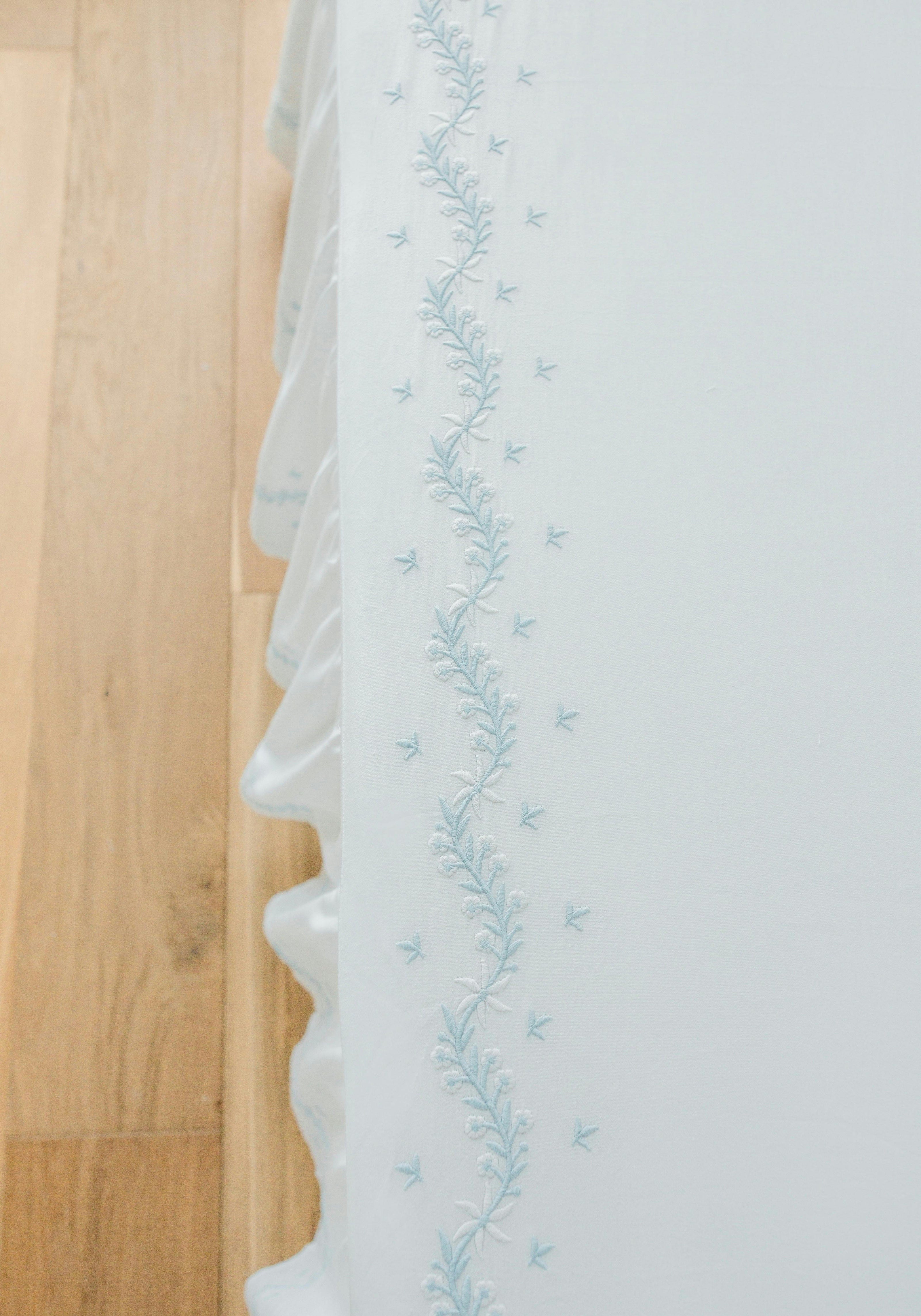 Embroidered Crib Sheet - Sky