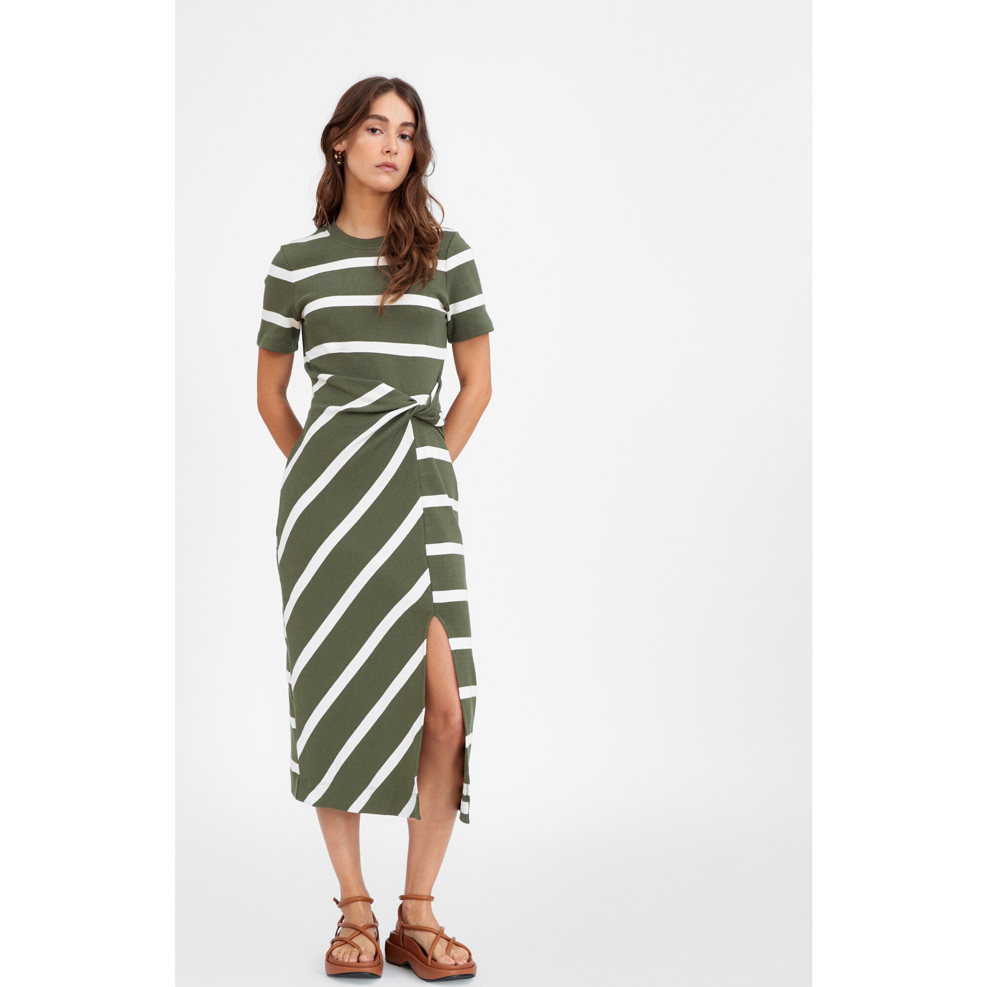Women's Short Sleeve Striped Cody Dress, Green