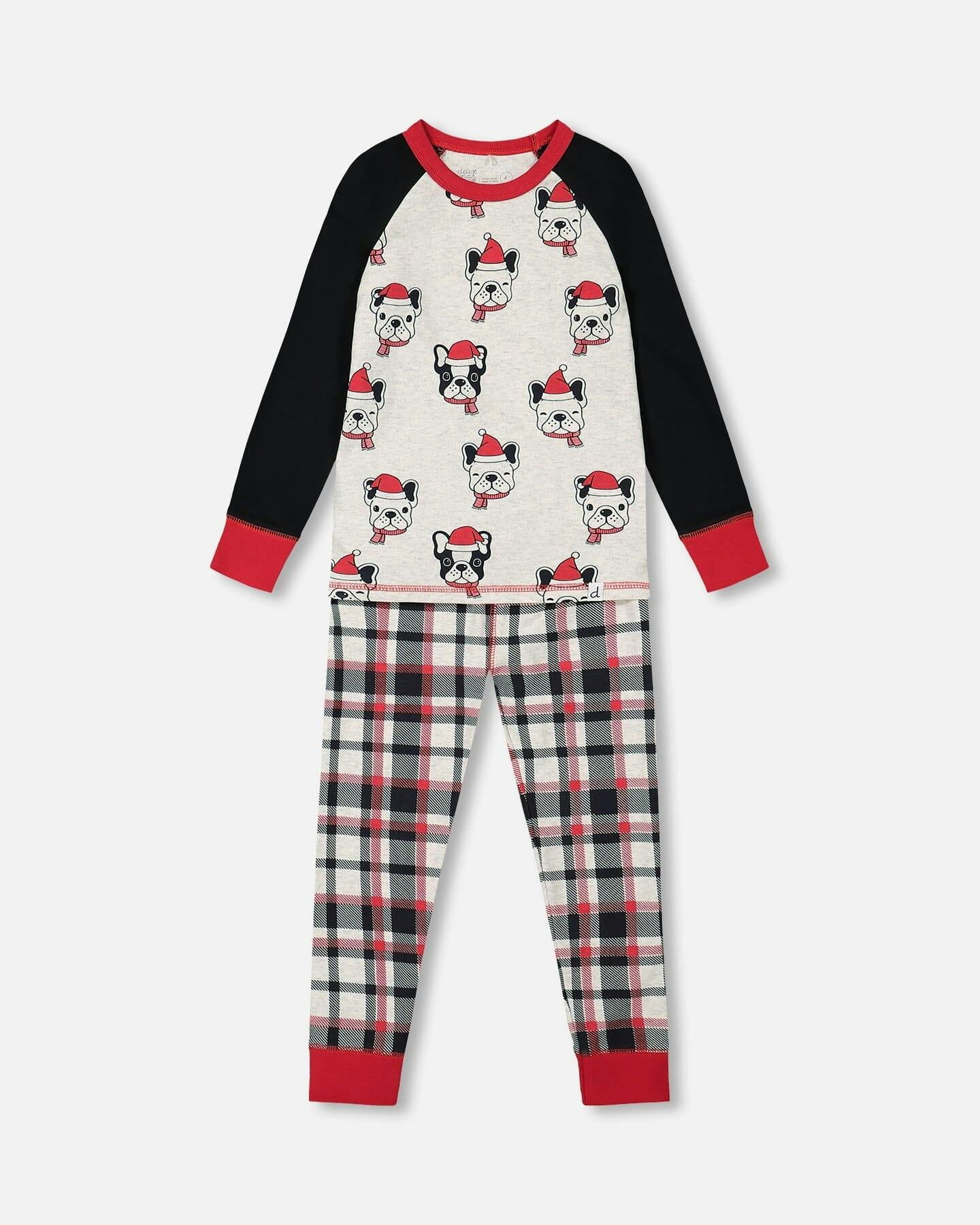 Organic Cotton Printed Dogs Two Piece Pajama Set Oatmeal Mix