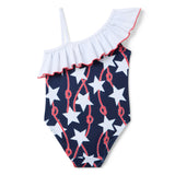 Star Ruffle Shoulder Swimsuit, multicolor