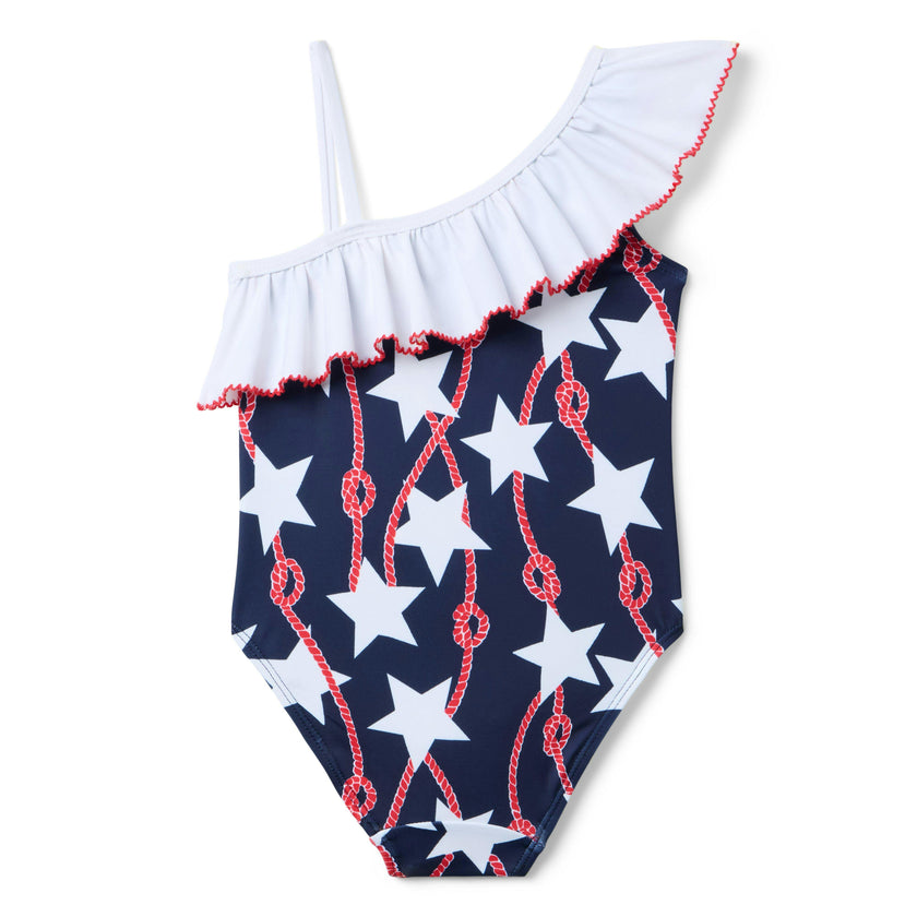 Star Ruffle Shoulder Swimsuit, multicolor
