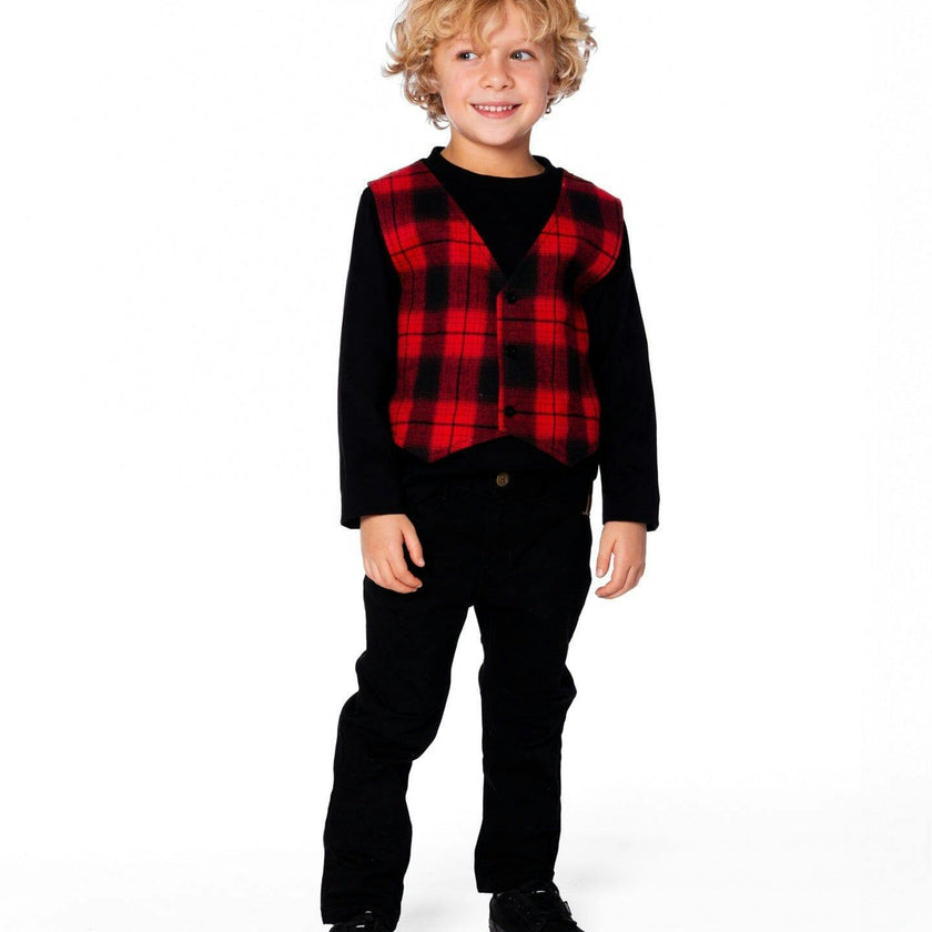 T-Shirt with Plaid Vest Red and Black