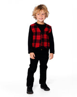 T-Shirt with Plaid Vest Red and Black