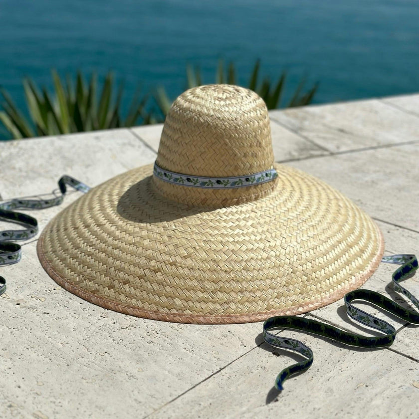 Geranium Sun Hat - Short & Wide French Blue Grosgrain Ribbon