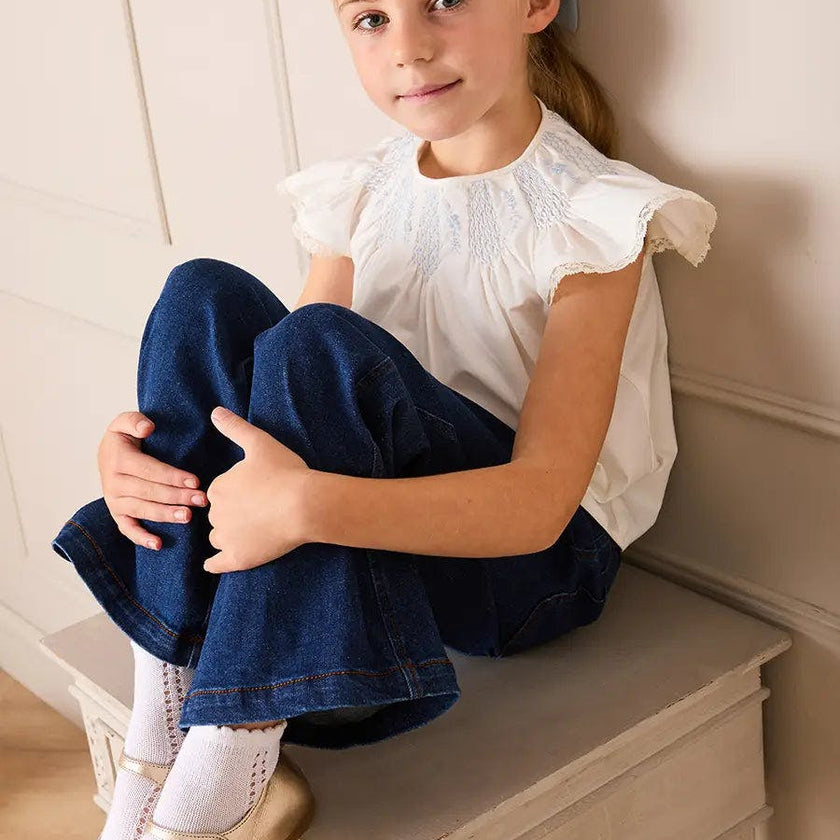 Butterfly Embroidered Lace Detail Cap Sleeve Blouse in White (18mths-10yrs)