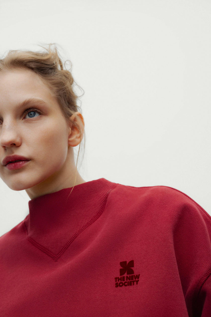 TNS Logo Rib Collar Woman Sweatshirt Rumba Red