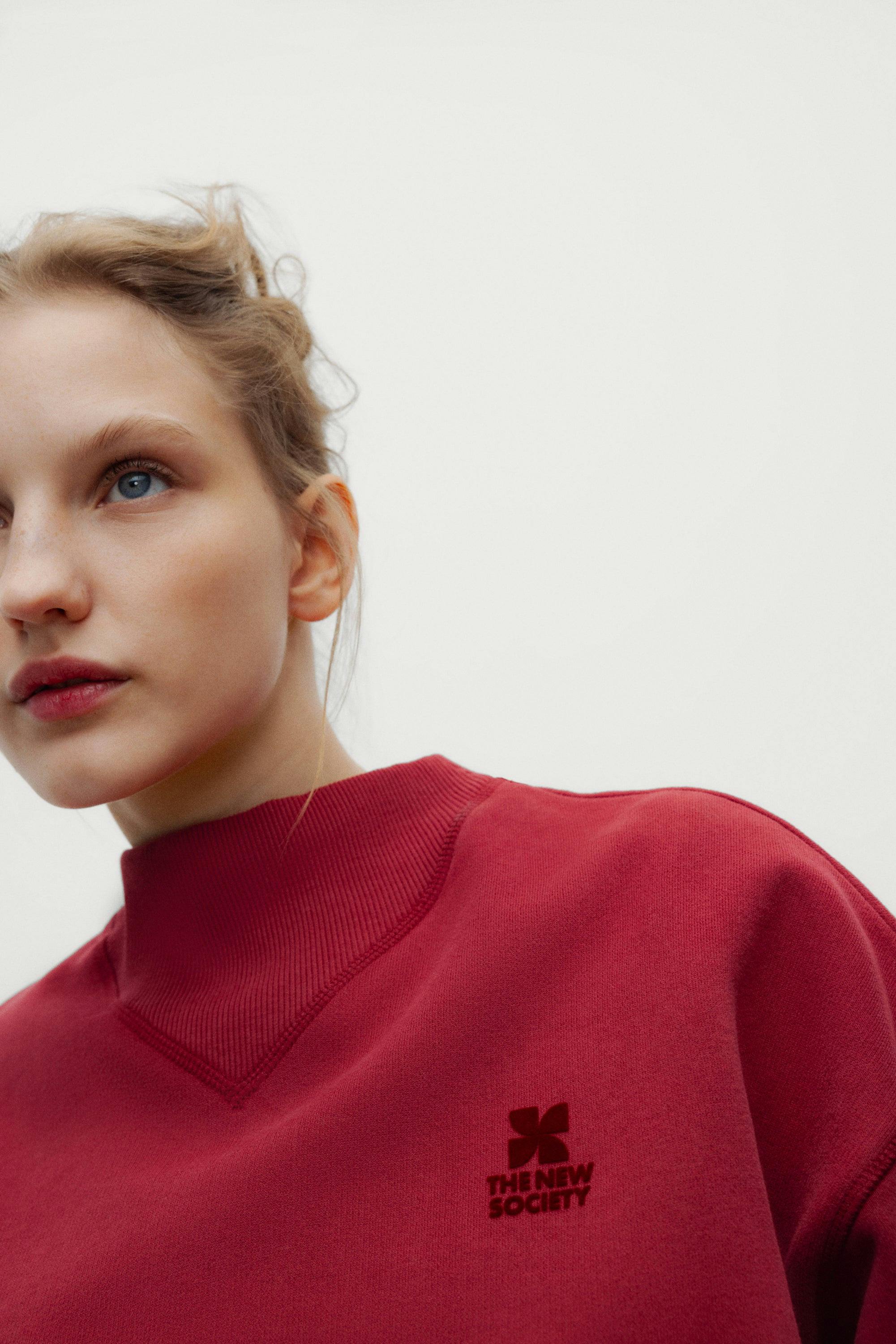 TNS Logo Rib Collar Woman Sweatshirt Rumba Red