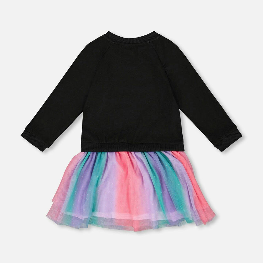 Bi-Material Dress with Mesh Skirt