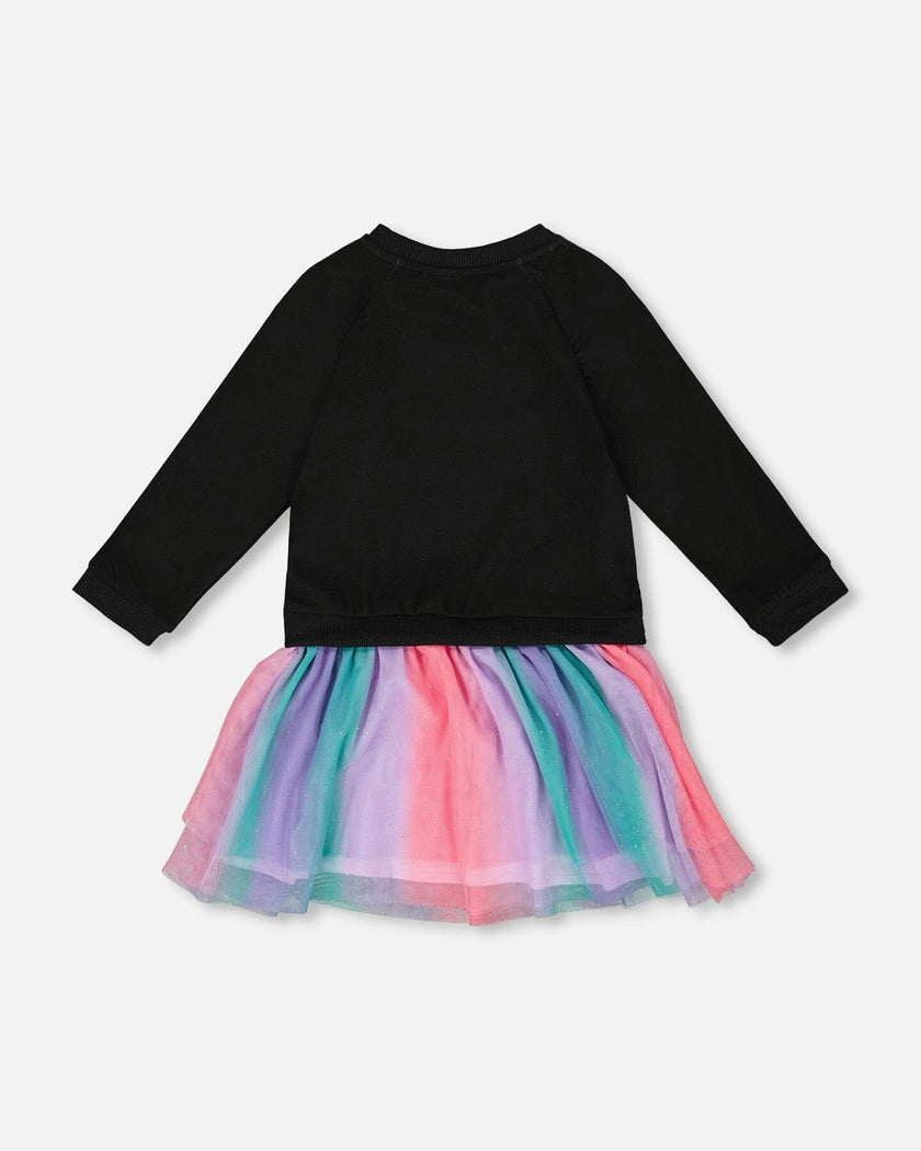 Bi-Material Dress with Mesh Skirt