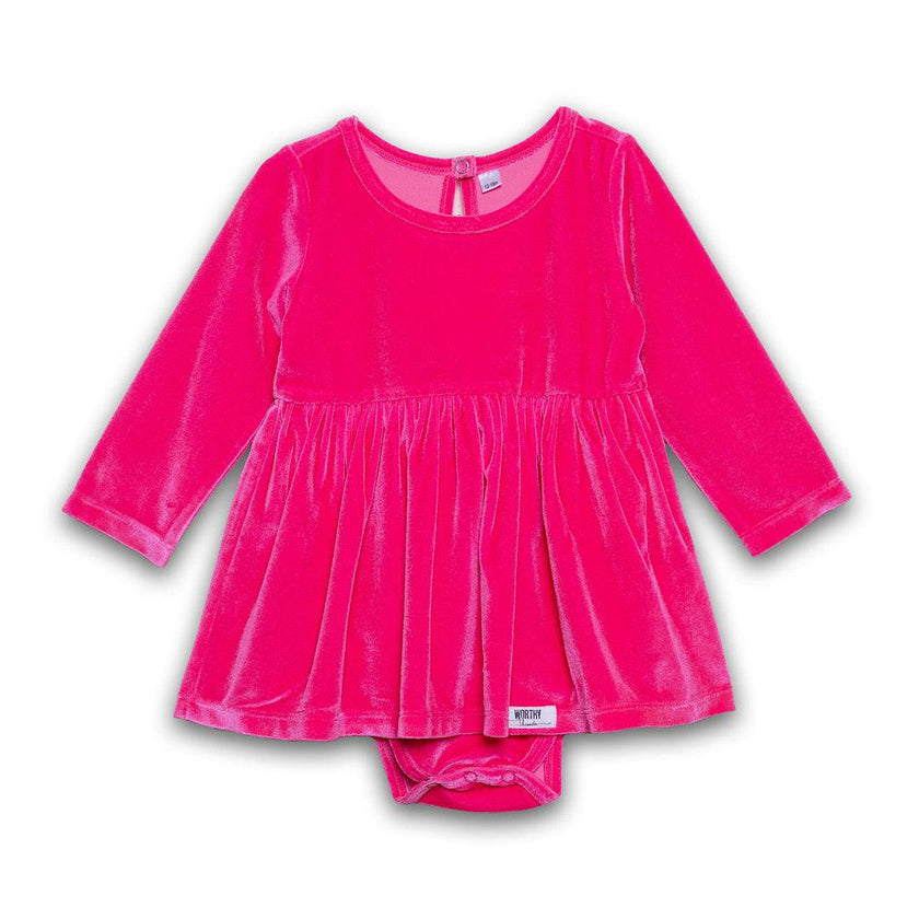 Long Sleeve Bubble Romper in Hot Pink Velvet