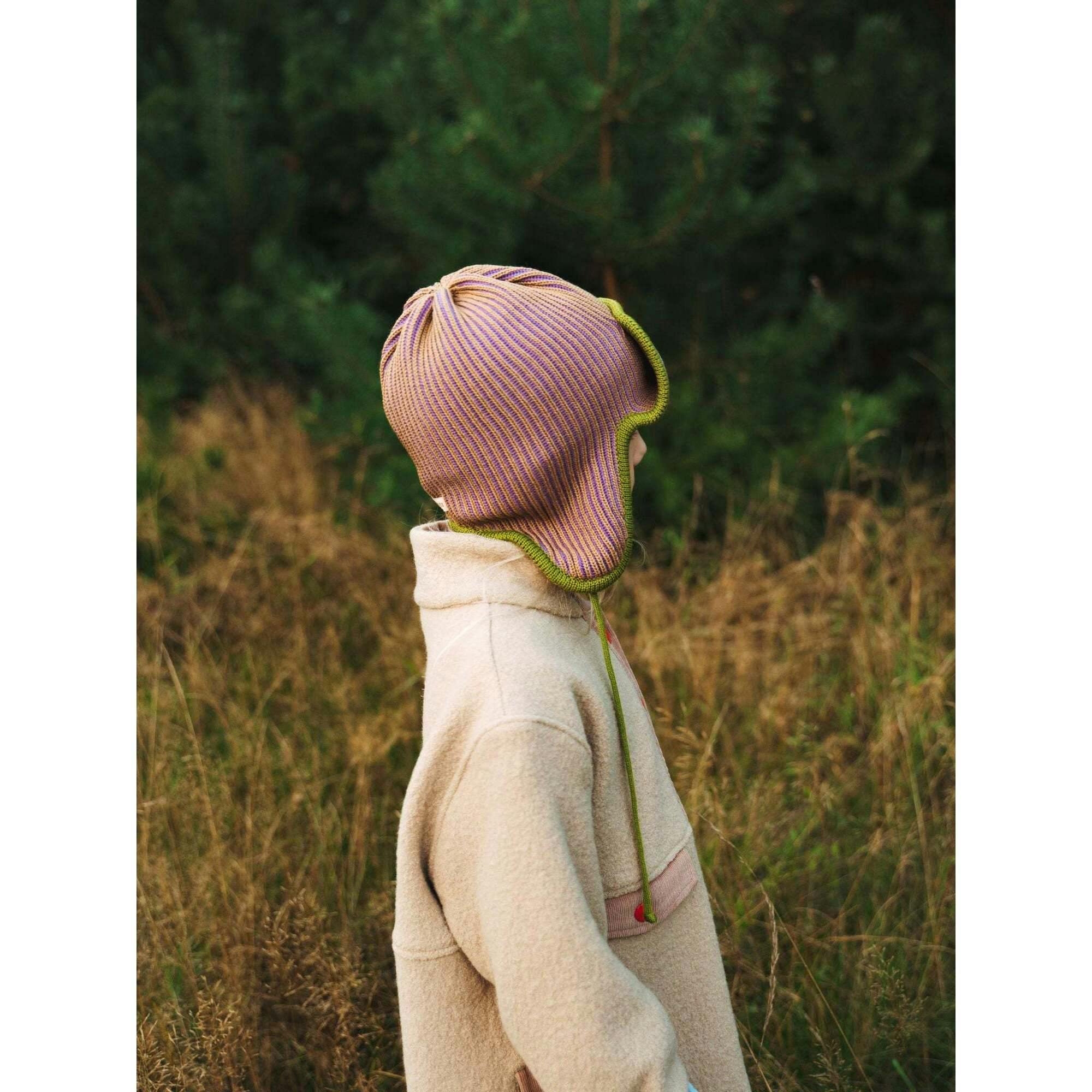 children's merino pilot cap - purple pine