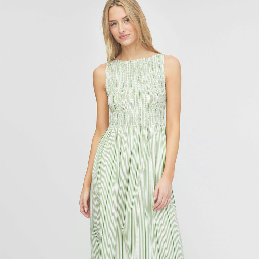 The Cosima Nap Dress - Green Jacquard Stripe