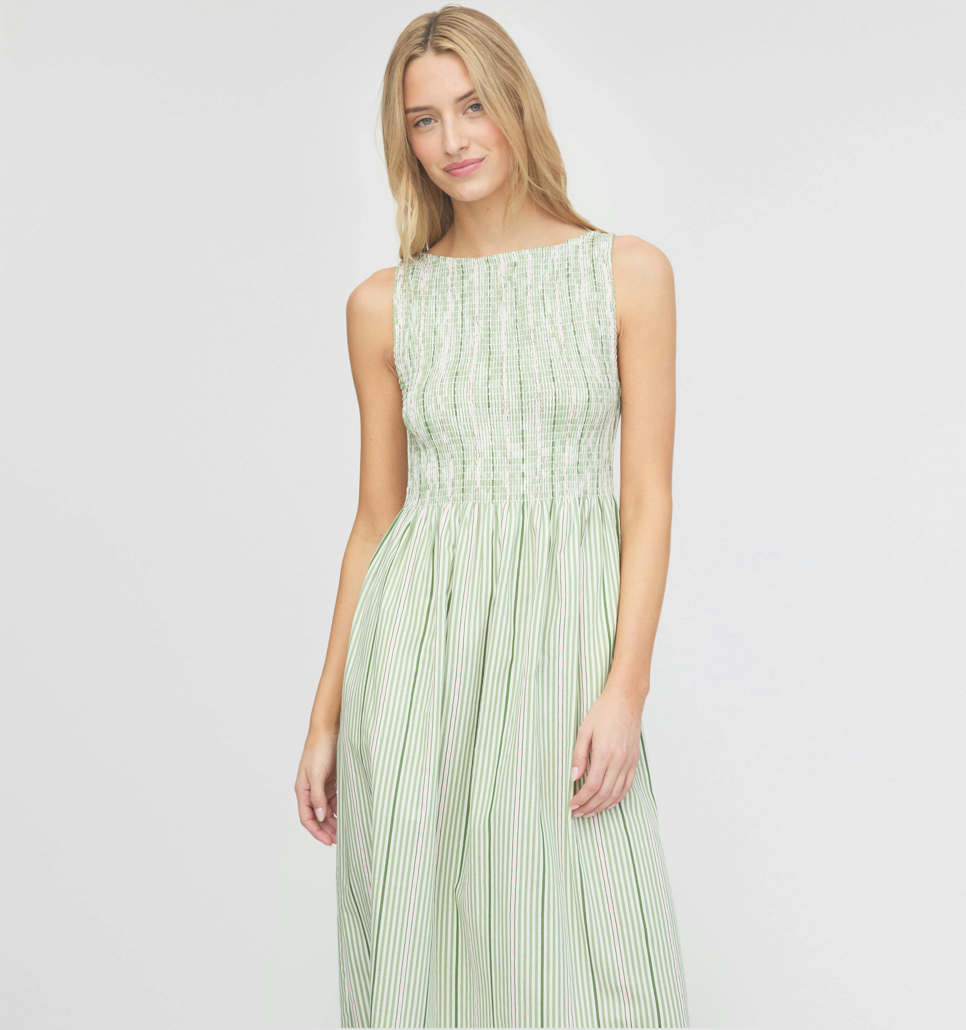 The Cosima Nap Dress - Green Jacquard Stripe