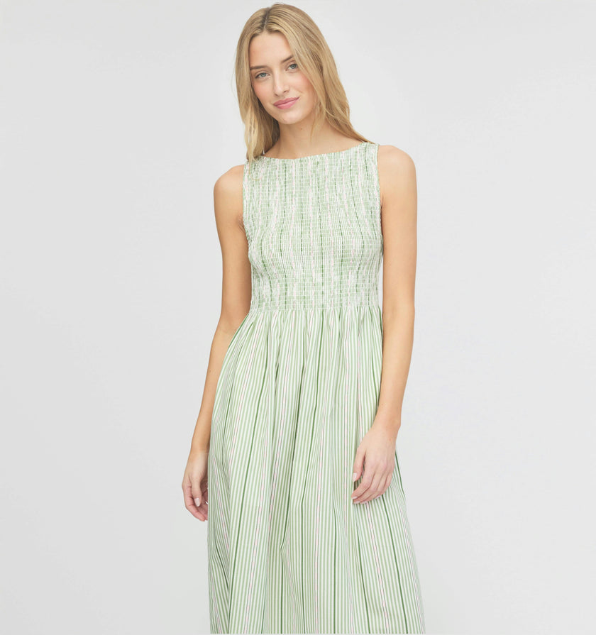 The Cosima Nap Dress - Green Jacquard Stripe