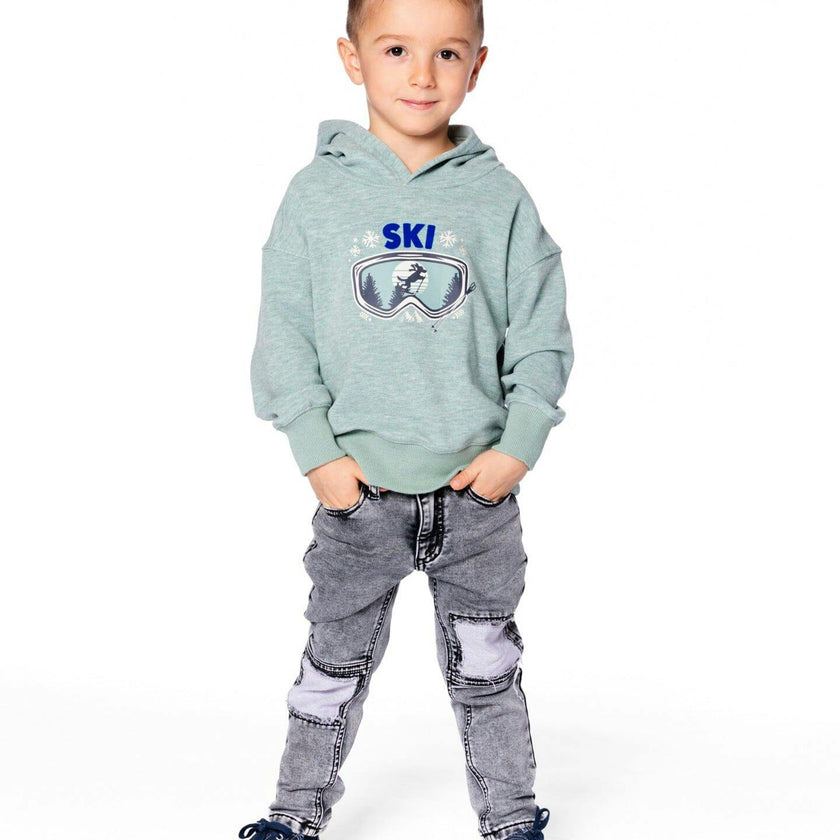 Super Soft Hooded Brushed Jersey Sweatshirt with Graphic Print Green