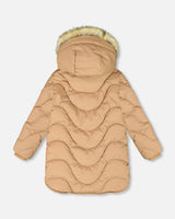 Long Wavy Quilt Puffy Winter Coat Chanterelle