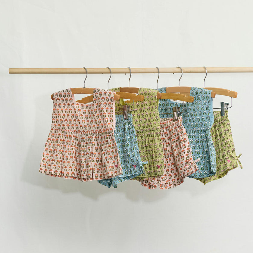 Girls Kamari Top - Pink Prairie Block Print
