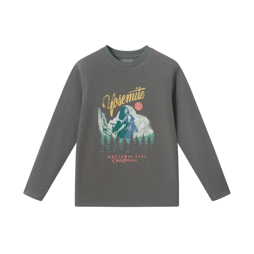Boys Long Sleeve Graphic Tee | Yosemite - Charcoal