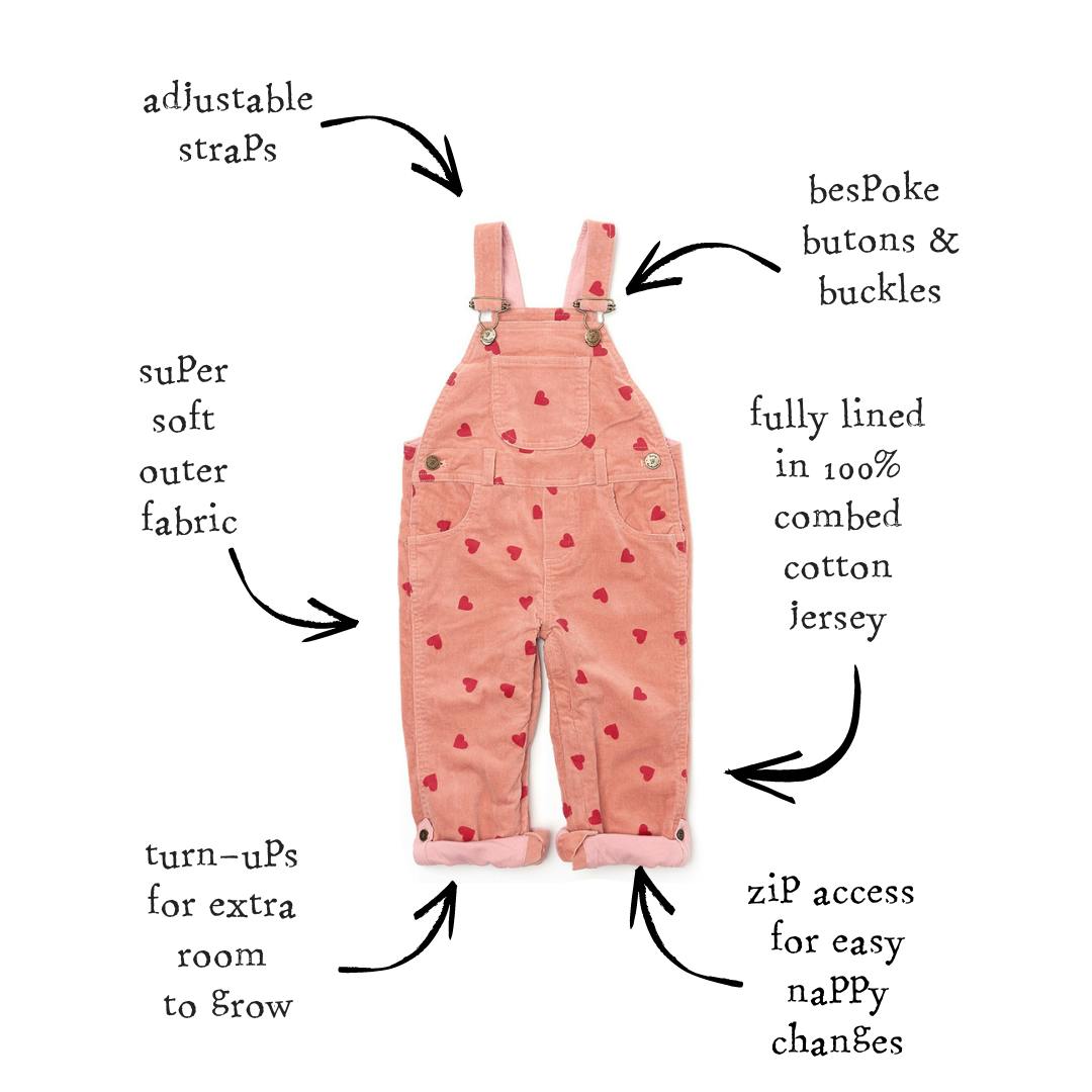 Heart Print Corduroy Overalls