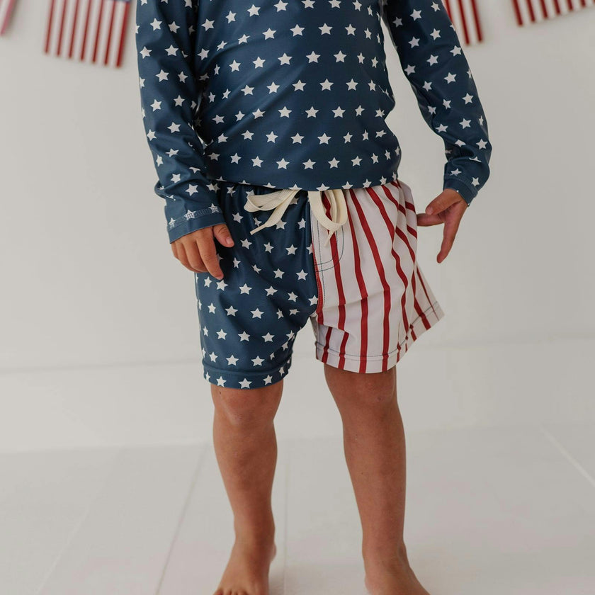 Boys Long Sleeve Rash Guard Swim Shirt in American Stars