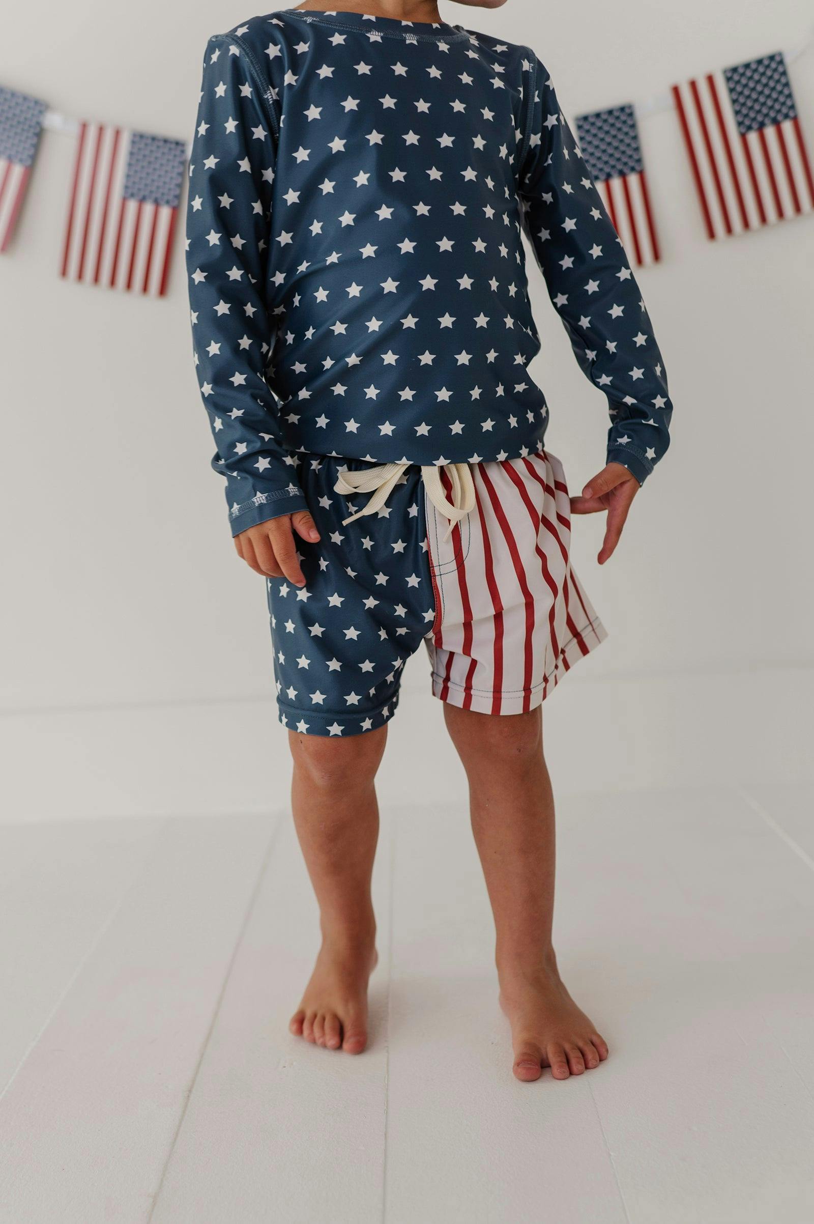 Boys Long Sleeve Rash Guard Swim Shirt in American Stars