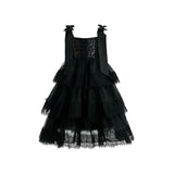 Black Ruffle Sleeveless Bow Dress