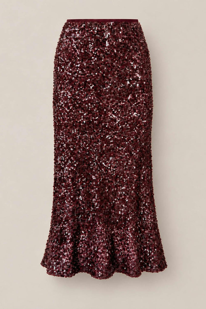 Coralie Skirt in Burgundy Sequin