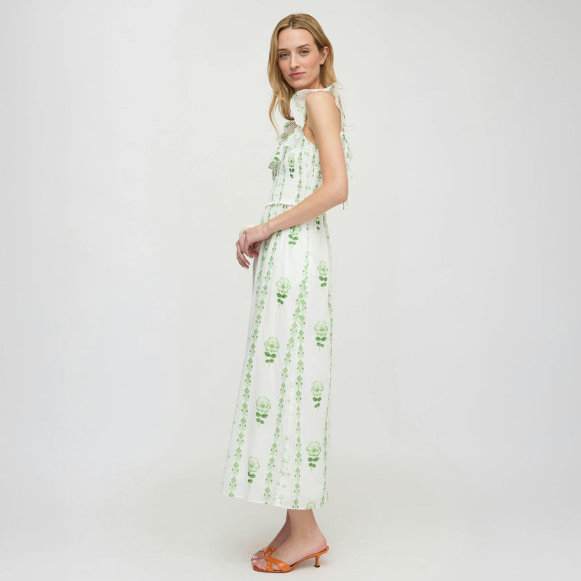 Hill House Home The Cambria Nap Dress | White/Green Arcadia Border | 2XS | Adult