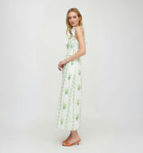 The Cambria Nap Dress - White/Green Arcadia Border