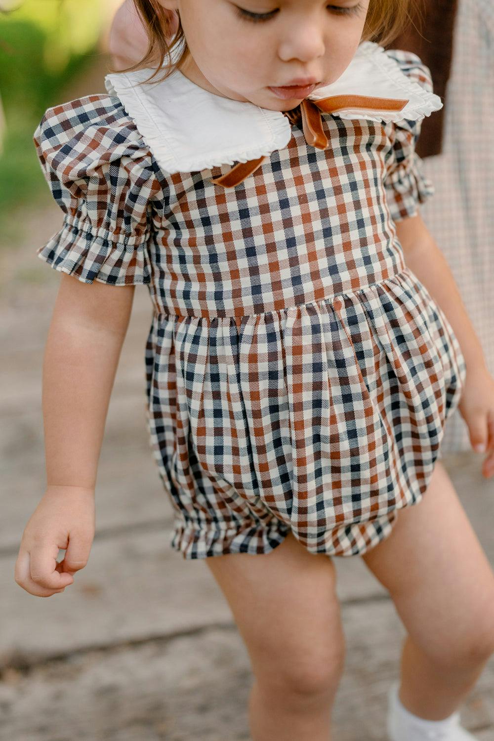 Baby Emery Romper in Chestnut Gingham
