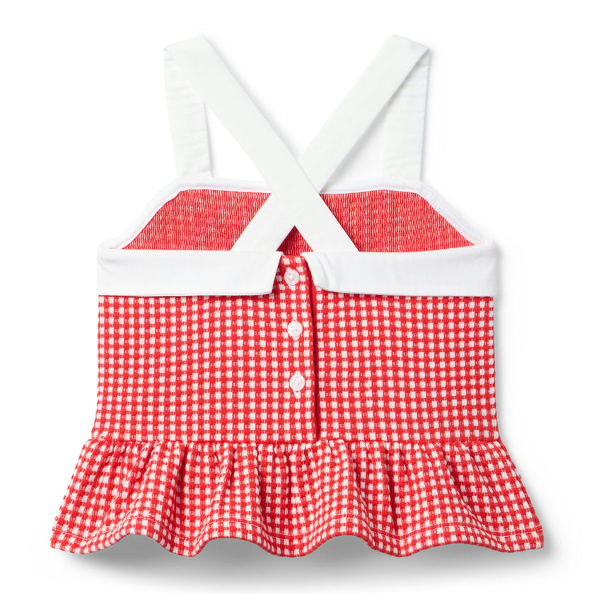 Gingham Jacquard Peplum Top, red