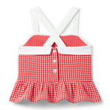 Gingham Jacquard Peplum Top, red